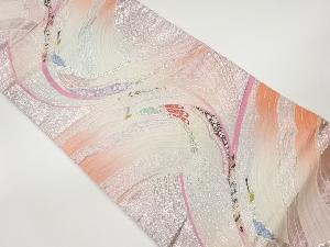 変わり鳥に曲線模様織出し全通袋帯